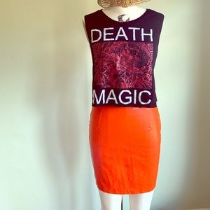Vintage, moschino, orange, vinyl mini skirt. Sz. 6